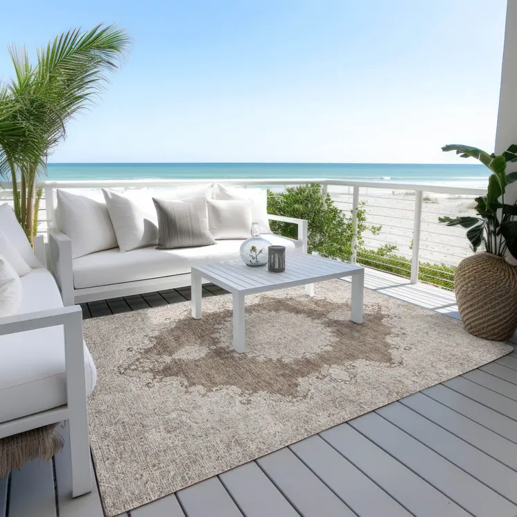5' X 8' Brown And Beige Oriental Washable Indoor Outdoor Area Rug