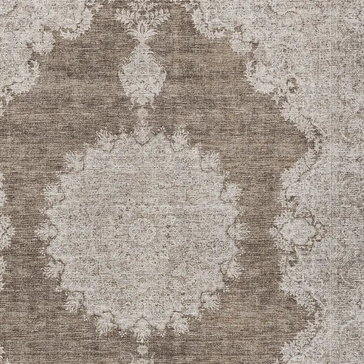 8' X 10' Brown And Beige Oriental Washable Indoor Outdoor Area Rug
