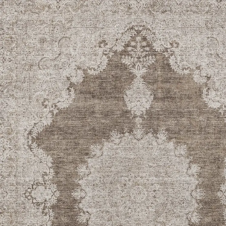 9' X 12' Brown And Beige Oriental Washable Indoor Outdoor Area Rug