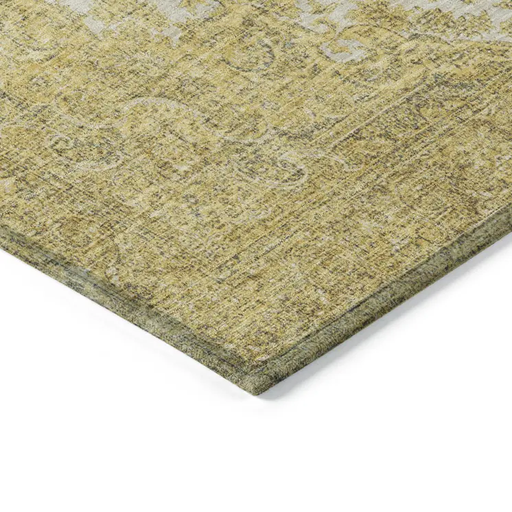 5' X 8' Gold And Ivory Oriental Washable Indoor Outdoor Area Rug