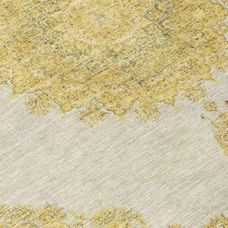 5' X 8' Gold And Ivory Oriental Washable Indoor Outdoor Area Rug