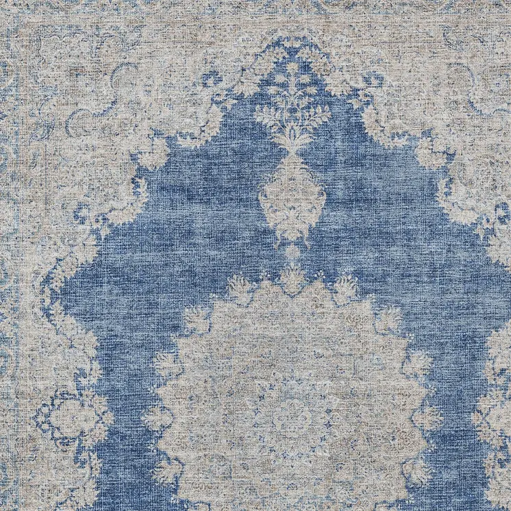 3' X 5' Navy Blue And Ivory Oriental Washable Indoor Outdoor Area Rug