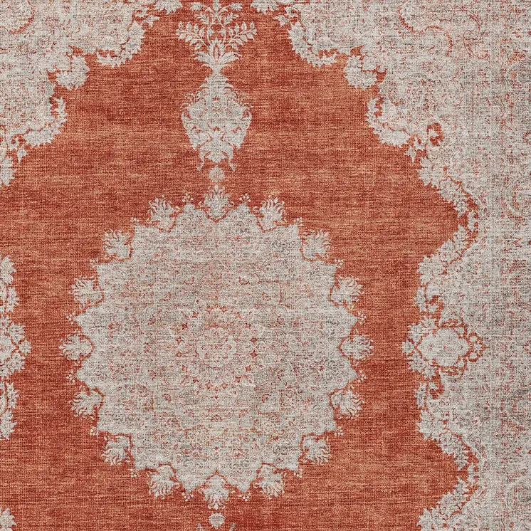 3' X 5' Rust And Beige Oriental Washable Indoor Outdoor Area Rug