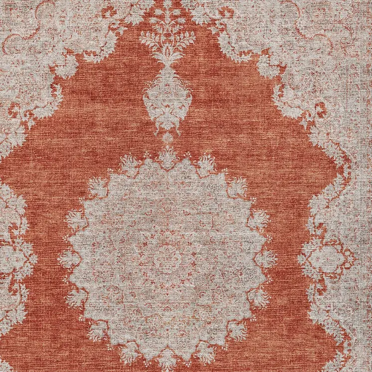 5' X 8' Rust And Beige Oriental Washable Indoor Outdoor Area Rug