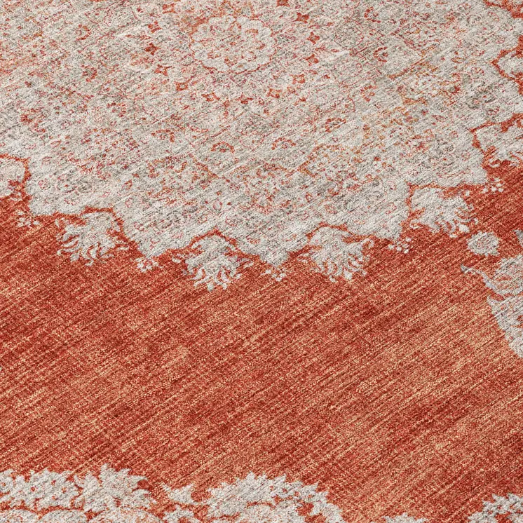 8' X 10' Rust And Beige Oriental Washable Indoor Outdoor Area Rug