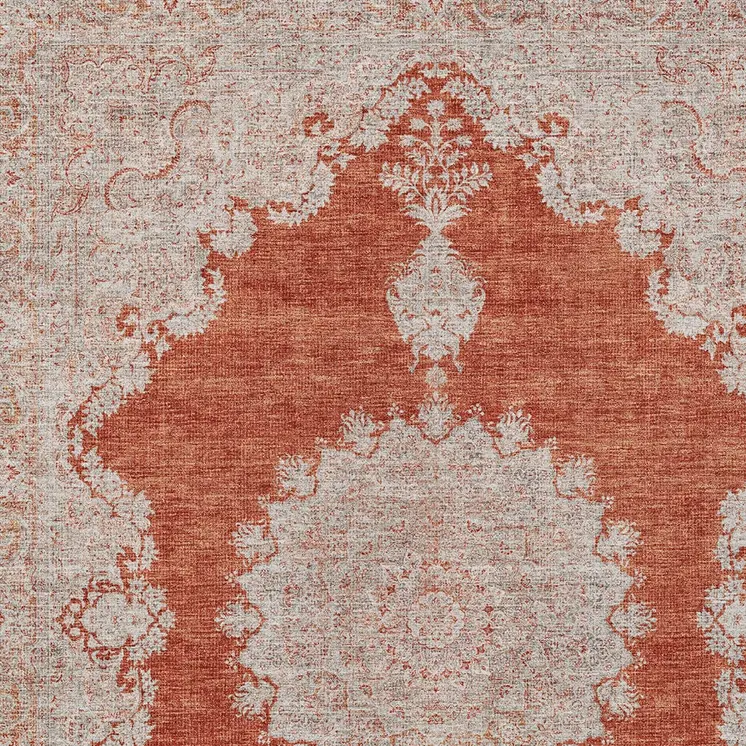 10' X 14' Rust And Beige Oriental Washable Indoor Outdoor Area Rug