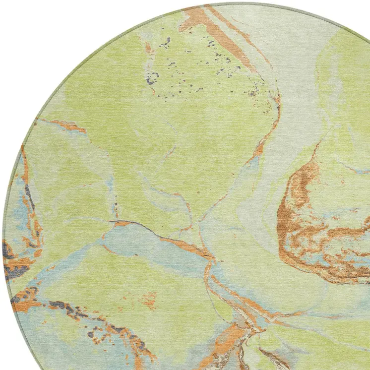 8' Artichoke Green Blue And Brown Round Abstract Washable Indoor Outdoor Area Rug