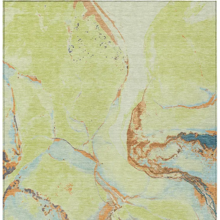 8' X 10' Artichoke Green Blue And Brown Abstract Washable Indoor Outdoor Area Rug