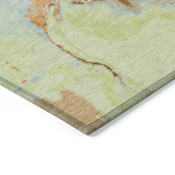 8' X 10' Artichoke Green Blue And Brown Abstract Washable Indoor Outdoor Area Rug