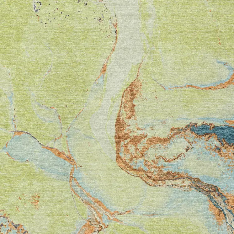 8' X 10' Artichoke Green Blue And Brown Abstract Washable Indoor Outdoor Area Rug