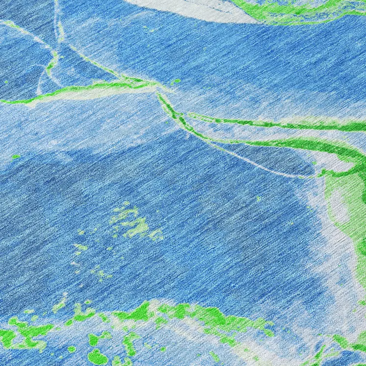 9' X 12' Denim Blue Neon Green And Ivory Abstract Washable Indoor Outdoor Area Rug