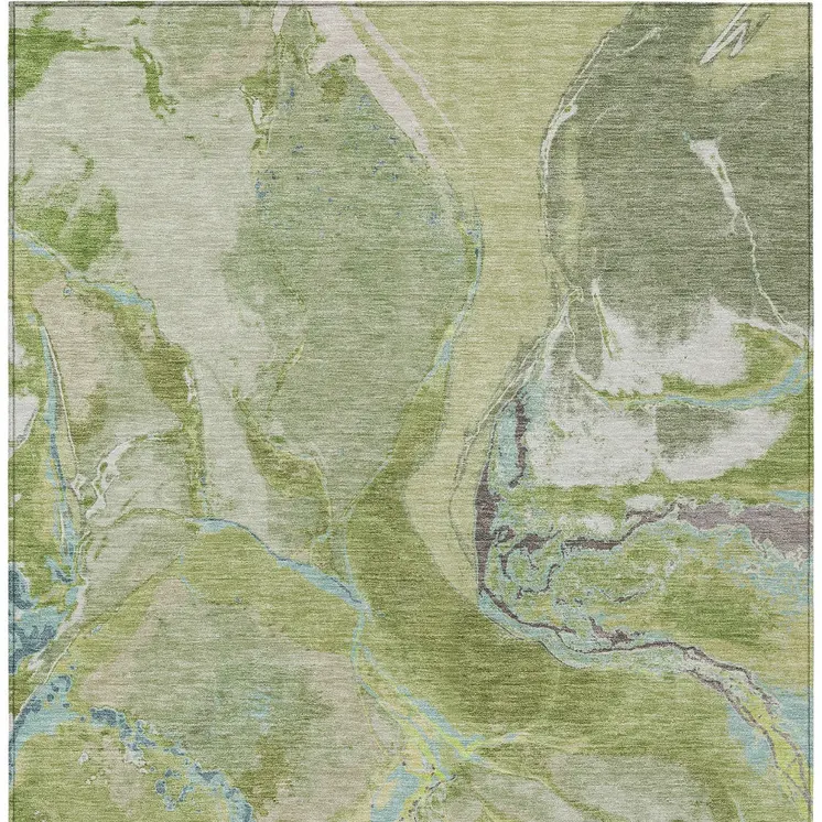 5' X 8' Green Blue And Gray Abstract Washable Indoor Outdoor Area Rug