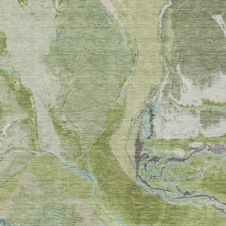 5' X 8' Green Blue And Gray Abstract Washable Indoor Outdoor Area Rug