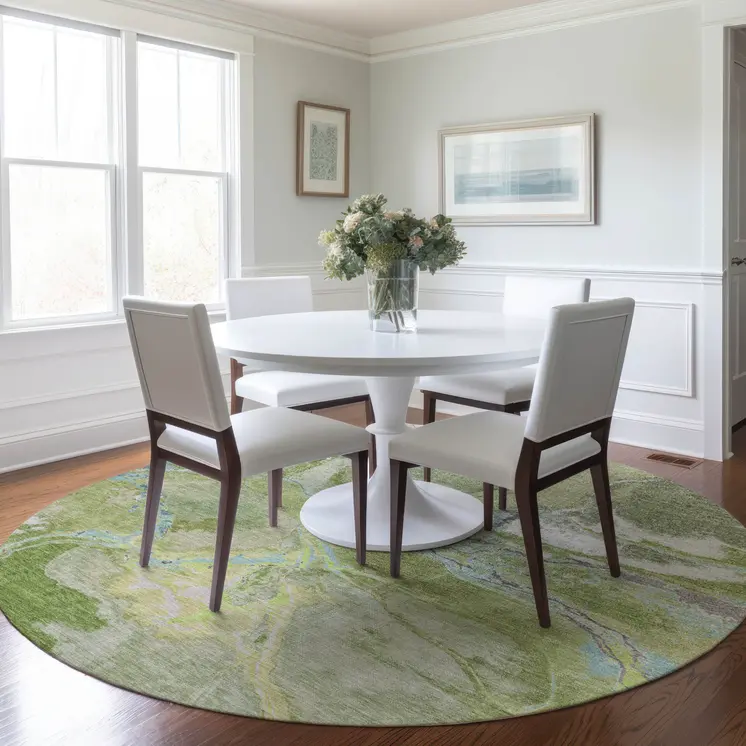 8' Green Blue And Gray Round Abstract Washable Indoor Outdoor Area Rug