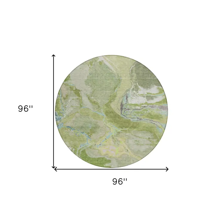 8' Green Blue And Gray Round Abstract Washable Indoor Outdoor Area Rug