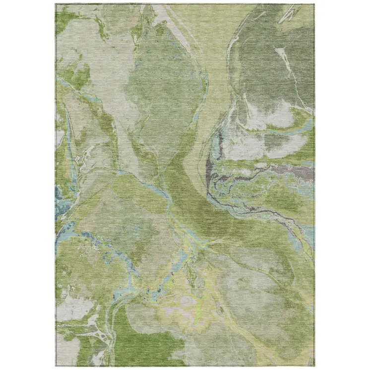 9' X 12' Green Blue And Gray Abstract Washable Indoor Outdoor Area Rug