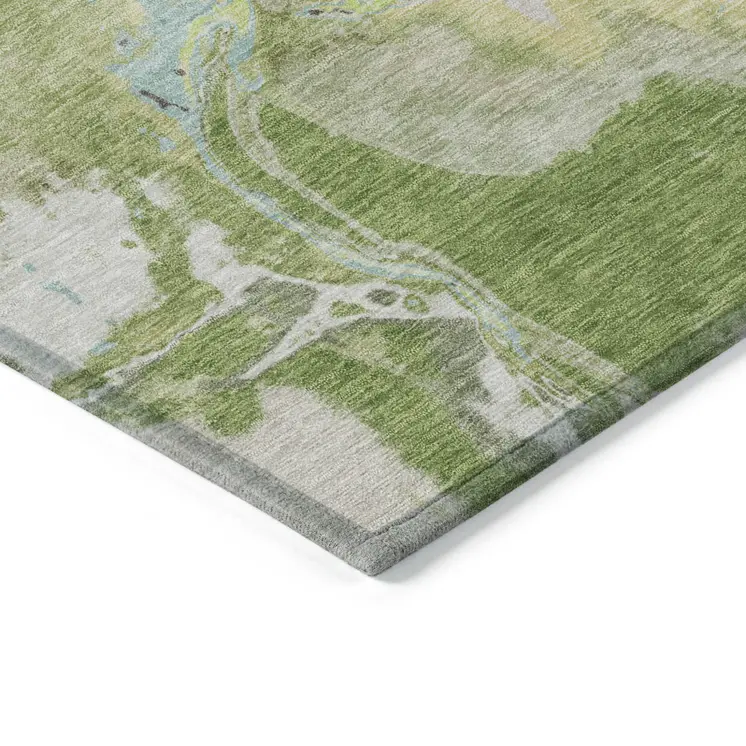 9' X 12' Green Blue And Gray Abstract Washable Indoor Outdoor Area Rug
