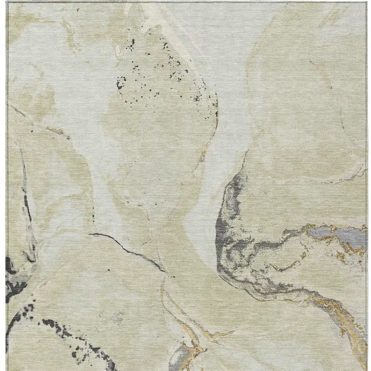 8' X 10' Ivory Gray And Gold Abstract Washable Indoor Outdoor Area Rug