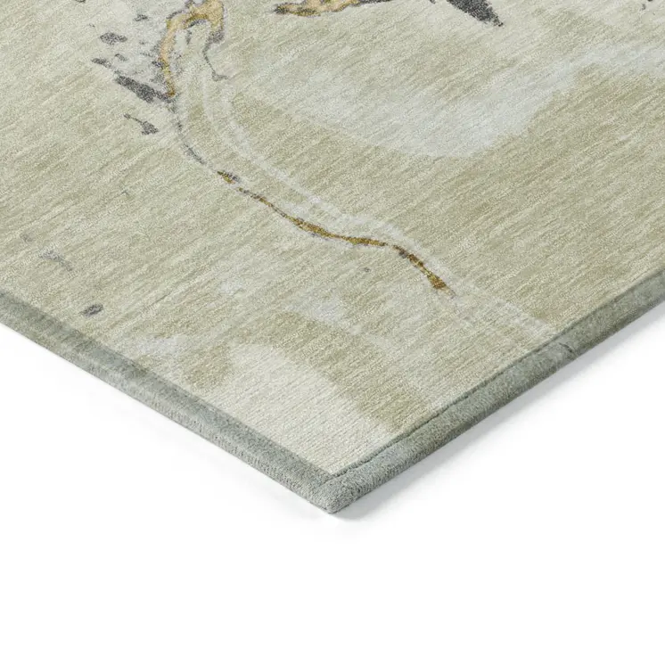 8' X 10' Ivory Gray And Gold Abstract Washable Indoor Outdoor Area Rug
