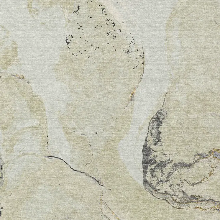 8' X 10' Ivory Gray And Gold Abstract Washable Indoor Outdoor Area Rug