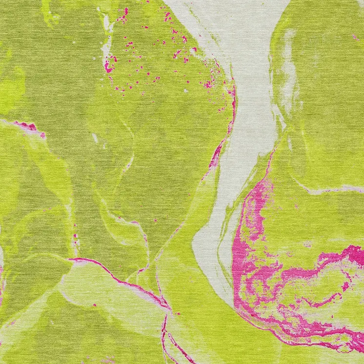 5' X 8' Lime Green Neon Pink And Ivory Abstract Washable Indoor Outdoor Area Rug