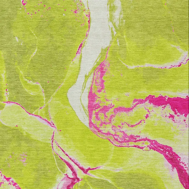 8' X 10' Lime Green Neon Pink And Ivory Abstract Washable Indoor Outdoor Area Rug
