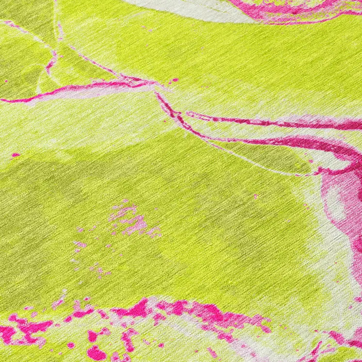 8' X 10' Lime Green Neon Pink And Ivory Abstract Washable Indoor Outdoor Area Rug