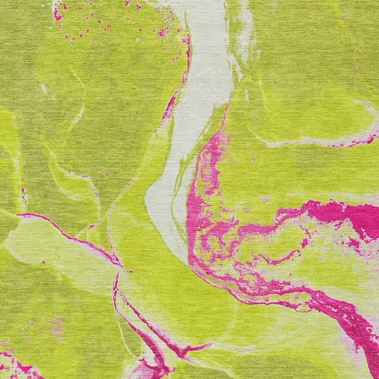 10' X 14' Lime Green Neon Pink And Ivory Abstract Washable Indoor Outdoor Area Rug