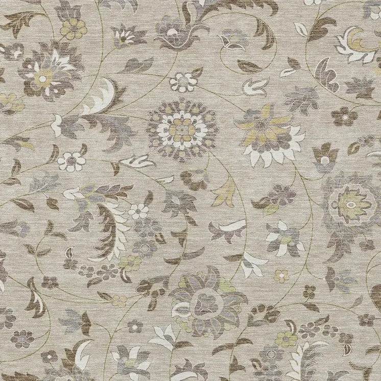3' X 5' Beige Brown And Gray Floral Washable Indoor Outdoor Area Rug