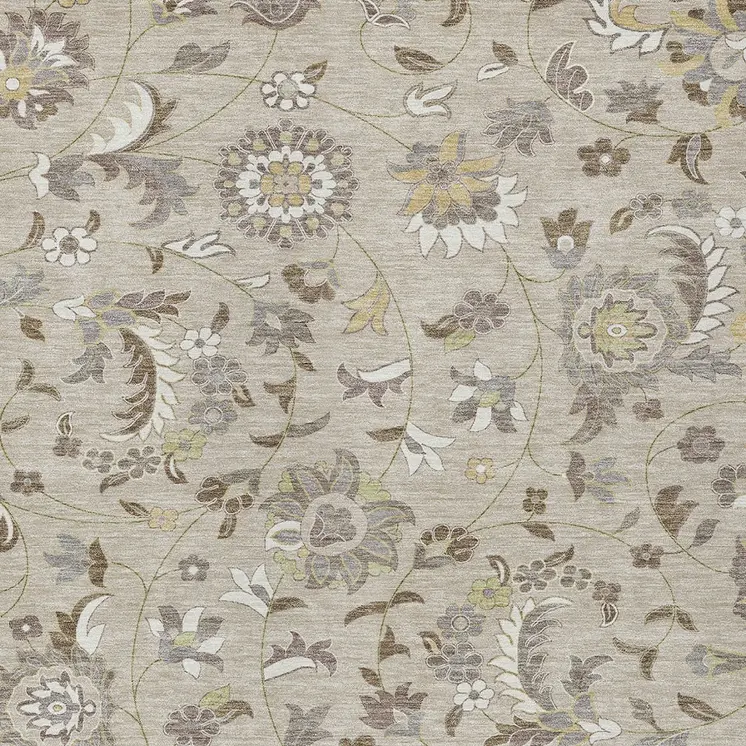 5' X 8' Beige Brown And Gray Floral Washable Indoor Outdoor Area Rug
