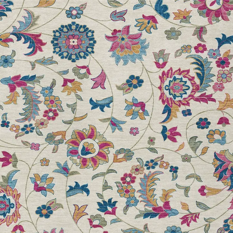 9' X 12' Linen Pink And Denim Blue Floral Washable Indoor Outdoor Area Rug