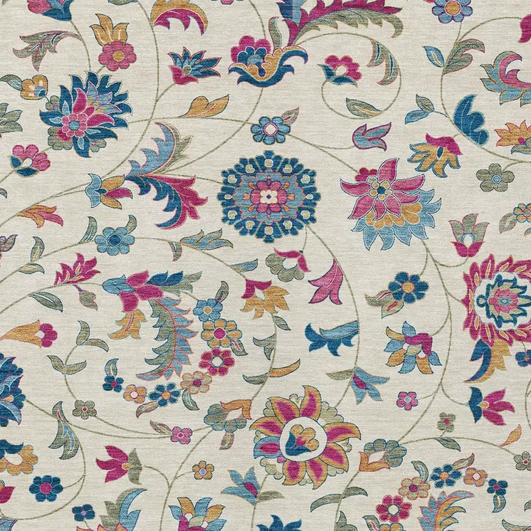 10' X 14' Linen Pink And Denim Blue Floral Washable Indoor Outdoor Area Rug