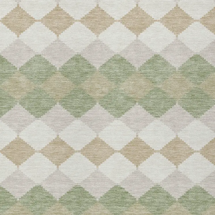 5' X 8' Artichoke Green Ivory And Beige Geometric Washable Indoor Outdoor Area Rug