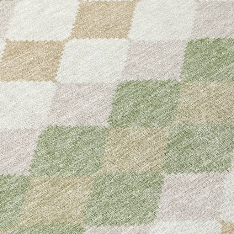 8' Artichoke Green Ivory And Beige Round Geometric Washable Indoor Outdoor Area Rug