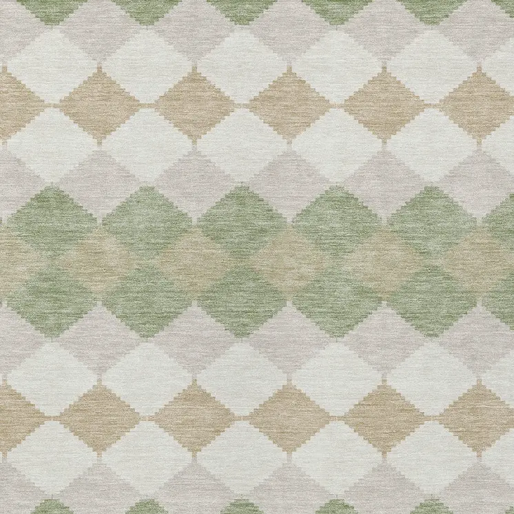 8' X 10' Artichoke Green Ivory And Beige Geometric Washable Indoor Outdoor Area Rug