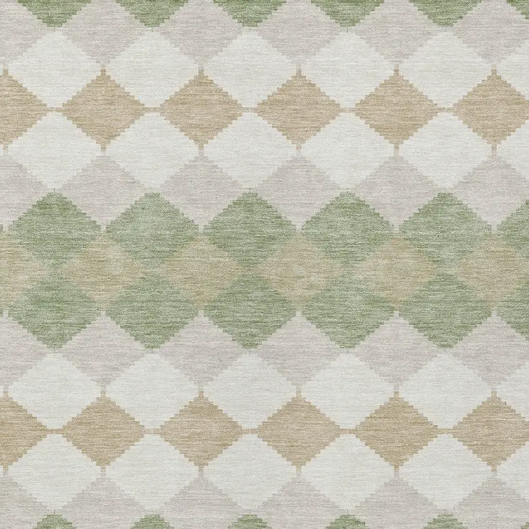 9' X 12' Artichoke Green Ivory And Beige Geometric Washable Indoor Outdoor Area Rug