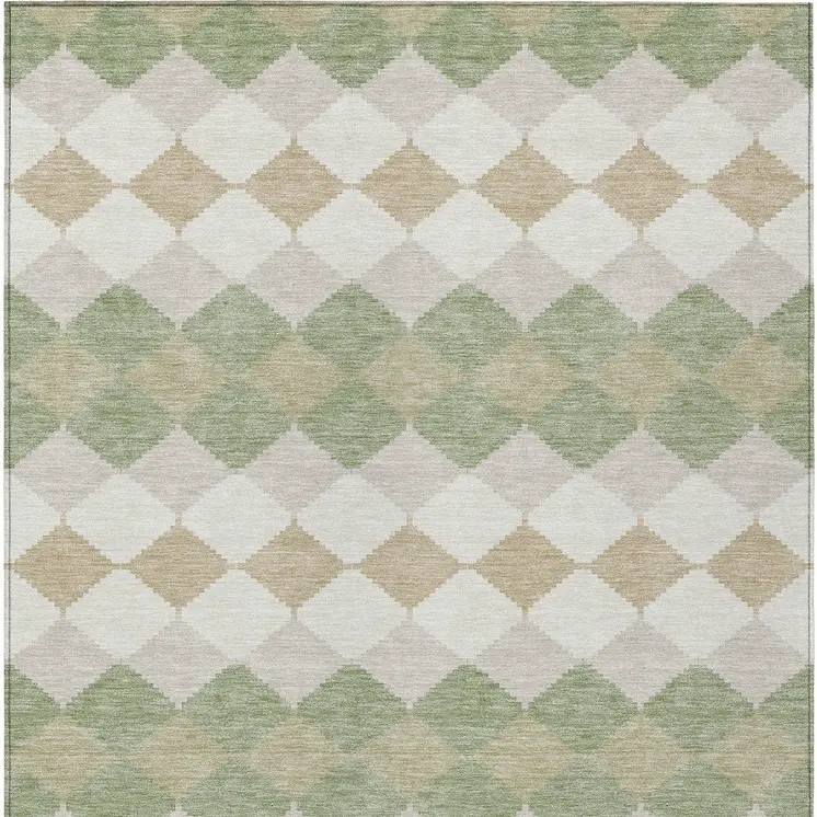 10' X 14' Artichoke Green Ivory And Beige Geometric Washable Indoor Outdoor Area Rug