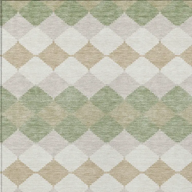 10' X 14' Artichoke Green Ivory And Beige Geometric Washable Indoor Outdoor Area Rug
