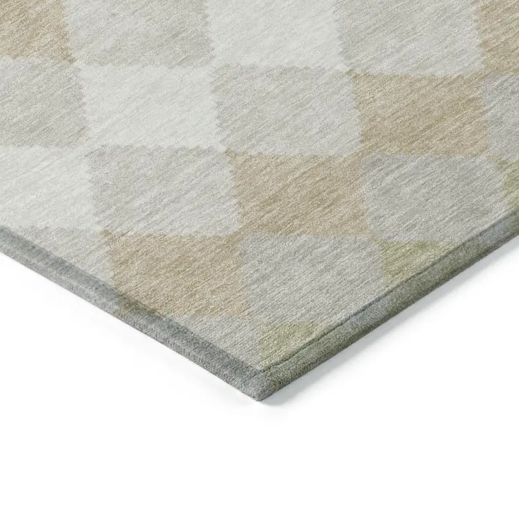 3' X 5' Beige Ivory And Gray Geometric Washable Indoor Outdoor Area Rug