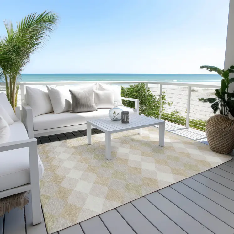 3' X 5' Beige Ivory And Gray Geometric Washable Indoor Outdoor Area Rug
