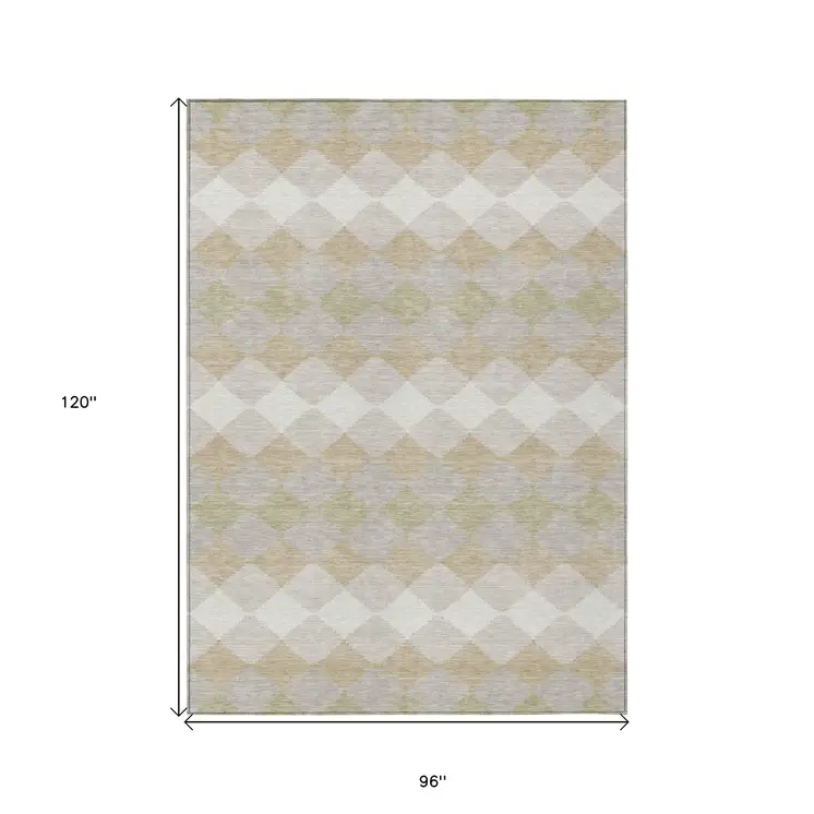 8' X 10' Beige Ivory And Gray Geometric Washable Indoor Outdoor Area Rug