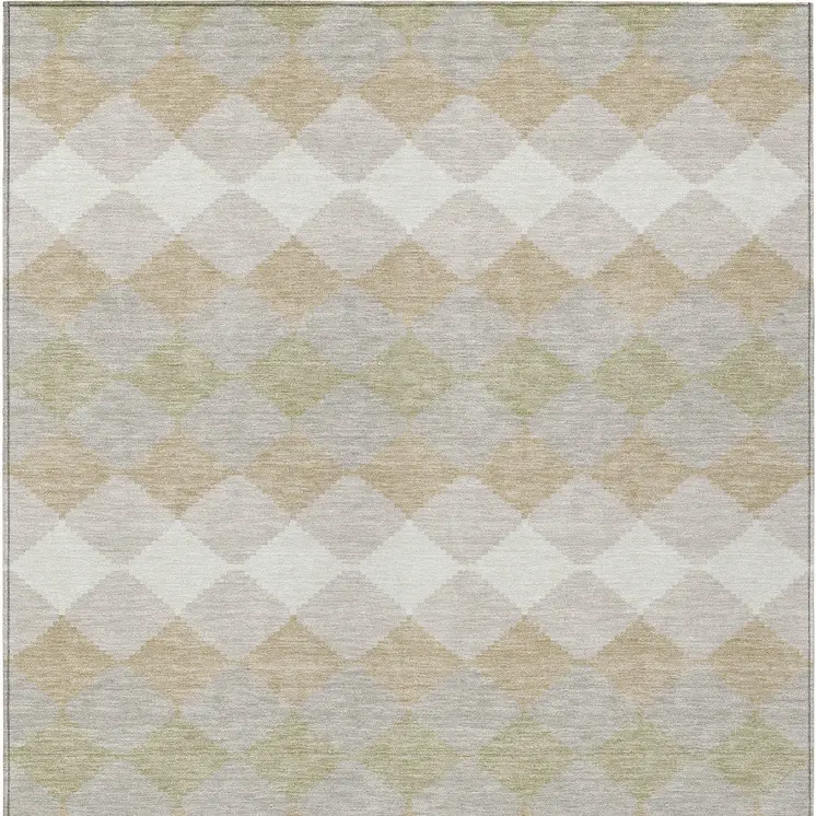 10' X 14' Beige Ivory And Gray Geometric Washable Indoor Outdoor Area Rug