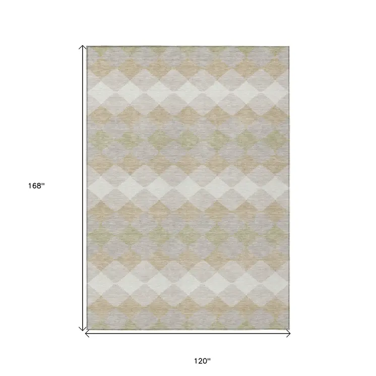 10' X 14' Beige Ivory And Gray Geometric Washable Indoor Outdoor Area Rug