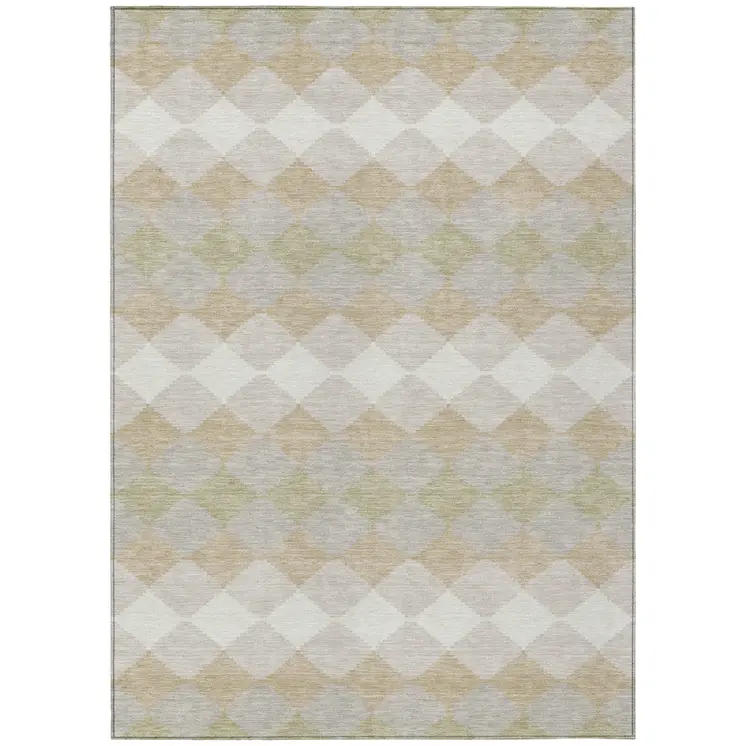 10' X 14' Beige Ivory And Gray Geometric Washable Indoor Outdoor Area Rug
