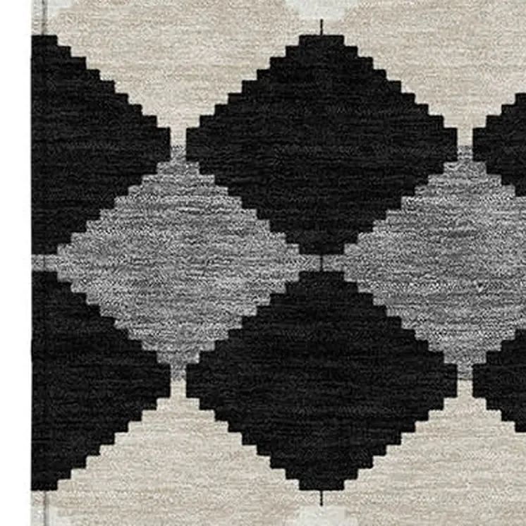 10' X 14' Black Ivory And Beige Geometric Washable Indoor Outdoor Area Rug