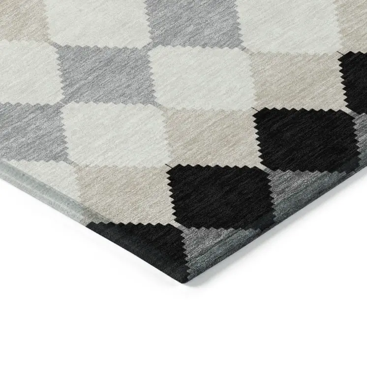 10' X 14' Black Ivory And Beige Geometric Washable Indoor Outdoor Area Rug