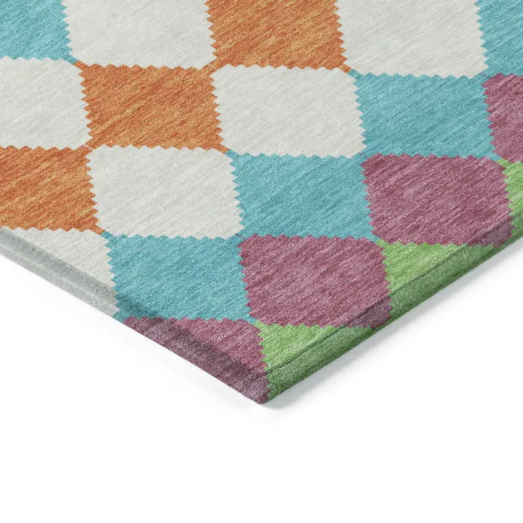5' X 8' Blush Blue And Copper Geometric Washable Indoor Outdoor Area Rug