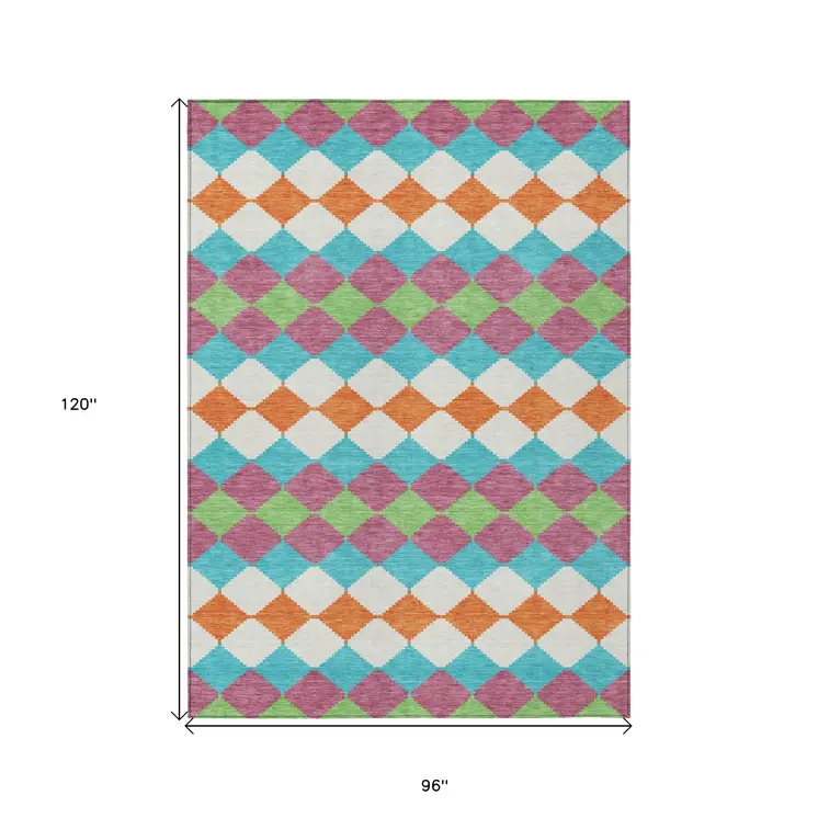 8' X 10' Blush Blue And Copper Geometric Washable Indoor Outdoor Area Rug