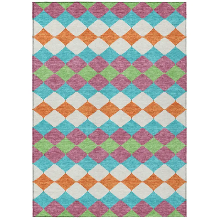 8' X 10' Blush Blue And Copper Geometric Washable Indoor Outdoor Area Rug