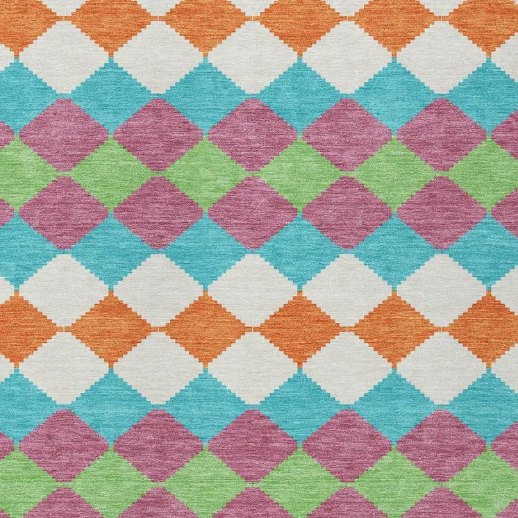 8' X 10' Blush Blue And Copper Geometric Washable Indoor Outdoor Area Rug